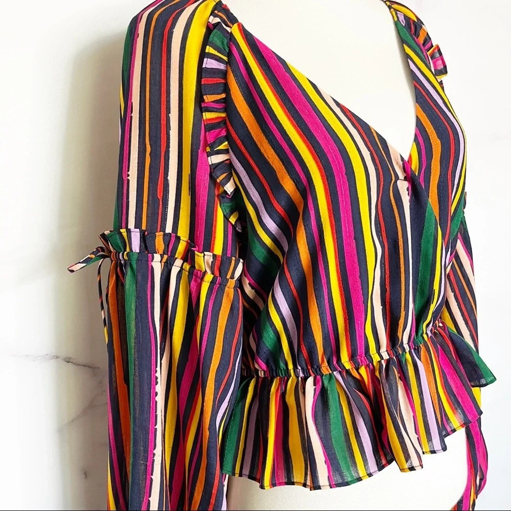 Tularosa Striped Balloon Sleeve Peplum Top - Picture 4 of 11